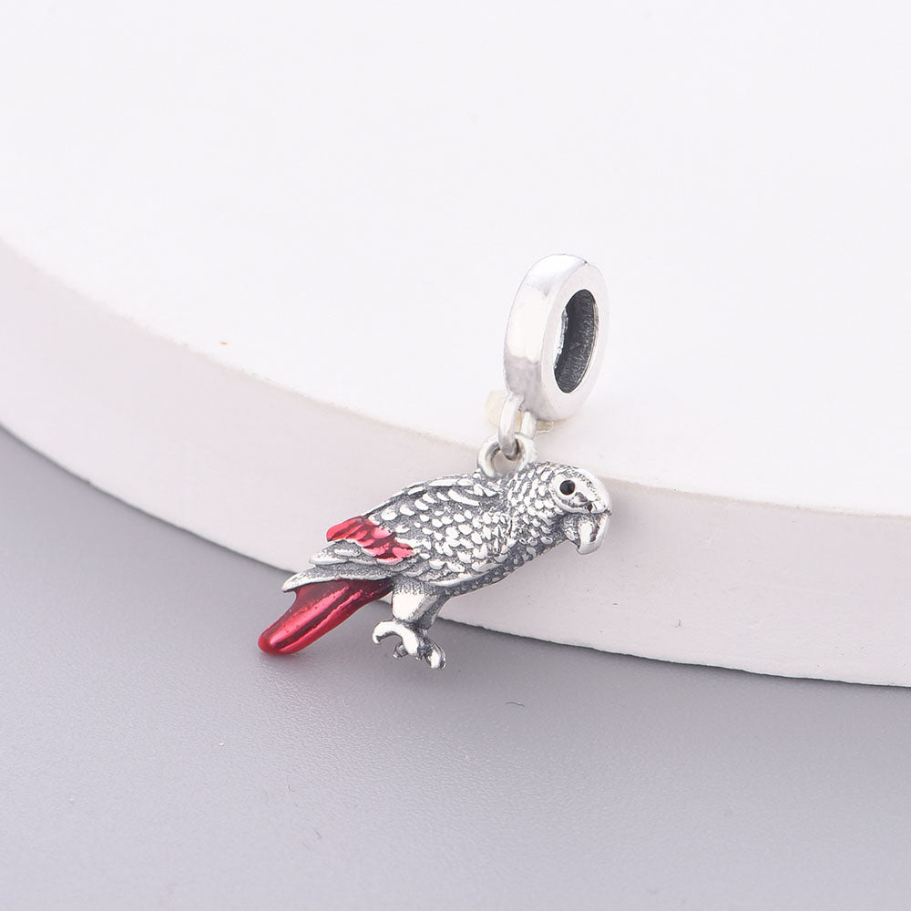 "Wise Whisper" - 925 Sterling Silver African Grey Parrot Dangle Charm