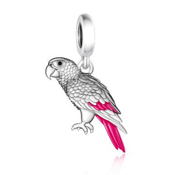 "Wise Whisper" - 925 Sterling Silver African Grey Parrot Dangle Charm