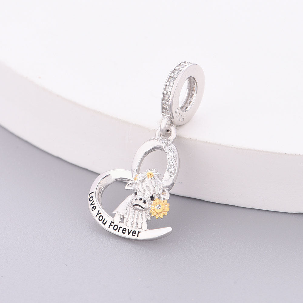 "Gentle Soul" Highland Cow Charm - 925 Silver Gold Plated Heart Gift