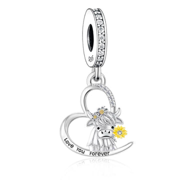 925 sterling silver highland cow biting flower