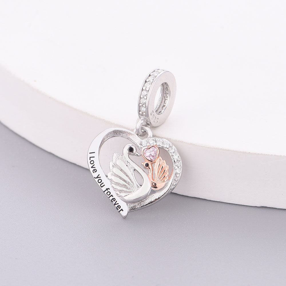 "Eternal Grace" Swan Heart Charm - 925 Silver White & Rose Gold Plated