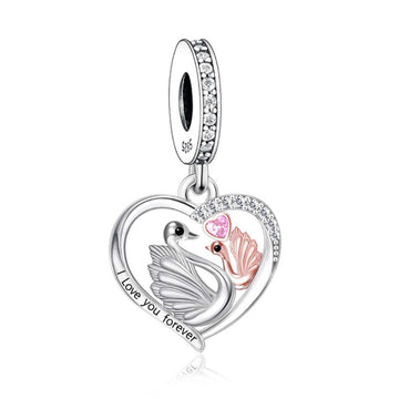 "Eternal Grace" Swan Heart Charm - 925 Silver White & Rose Gold Plated