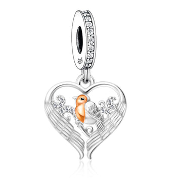 "Song of Hope" Robin Heart Charm - 925 Silver White & Rose Gold Plated