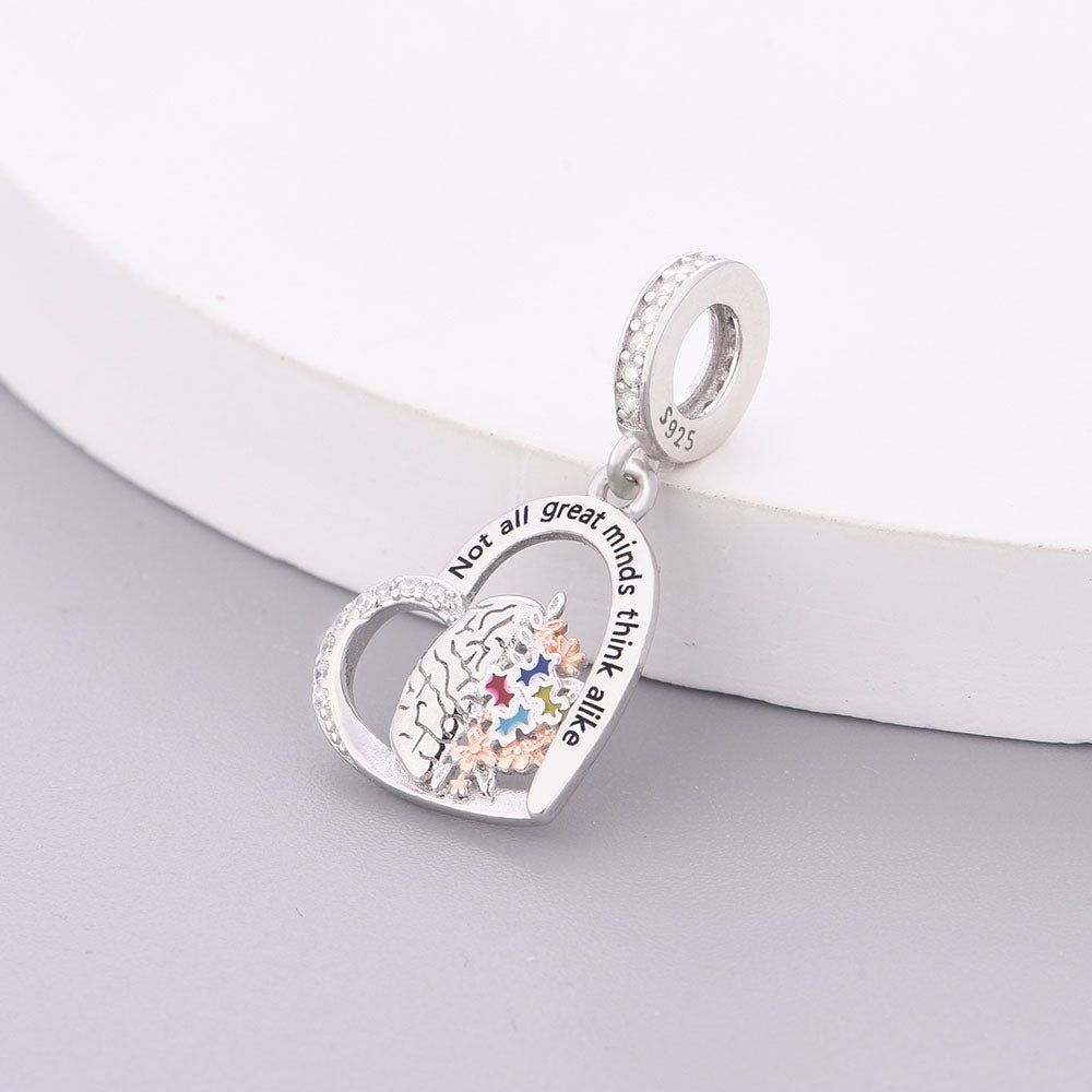 "Unique Resonance" - 925 Sterling Silver Brain Flower Puzzle Dangle Charm