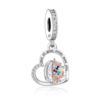 "Unique Resonance" - 925 Sterling Silver Brain Flower Puzzle Dangle Charm