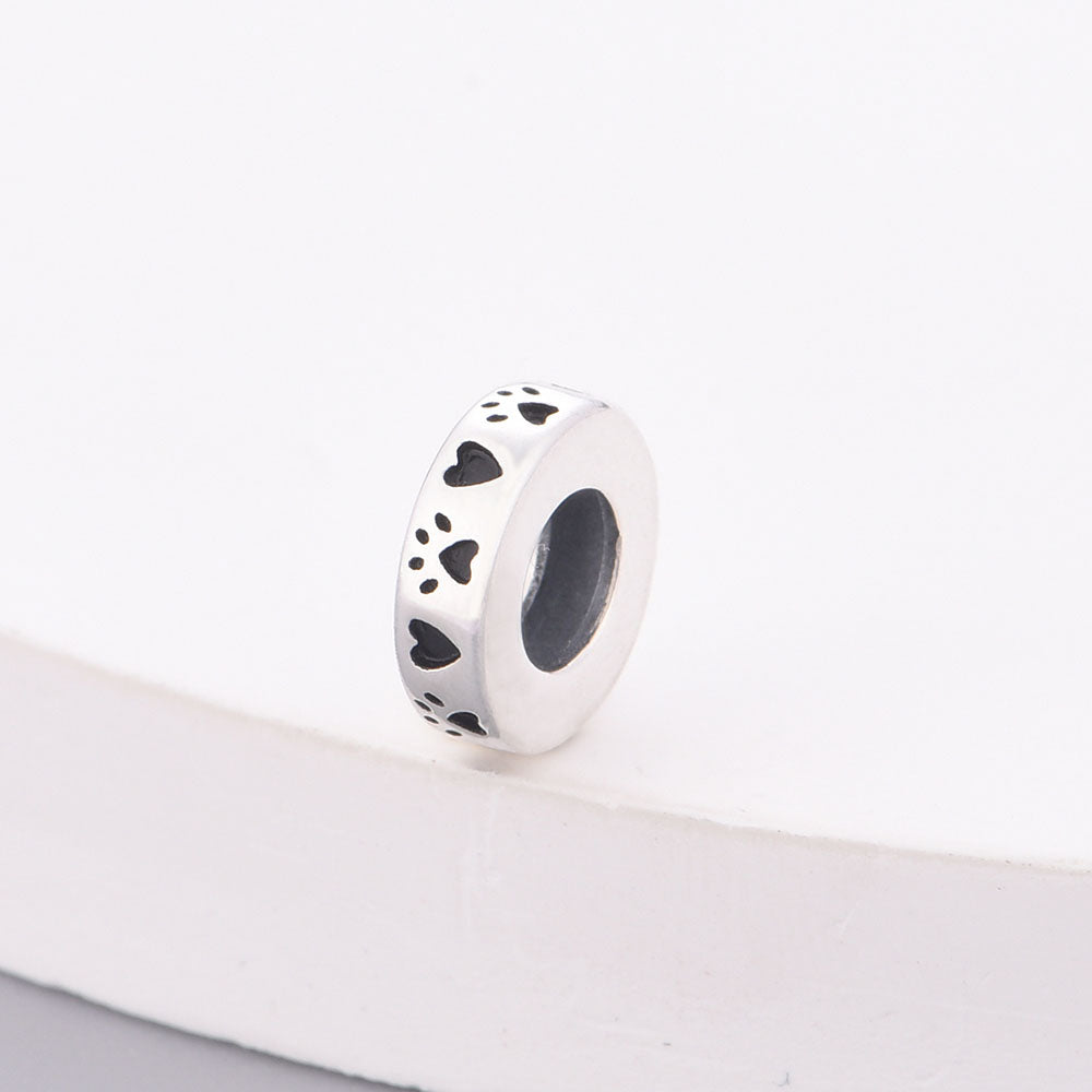 "Eternal Paws" - 925 Sterling Silver Heart & Paw Print Spacer Bead