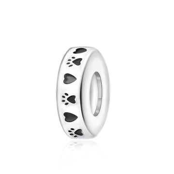 "Eternal Paws" - 925 Sterling Silver Heart & Paw Print Spacer Bead