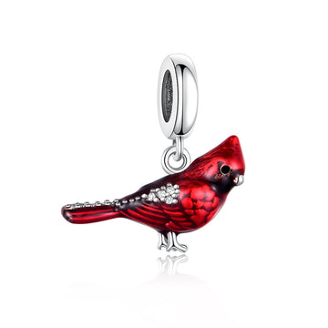 "Crimson Resonance" - 925 Sterling Silver Red Cardinal Bird Dangle Charm