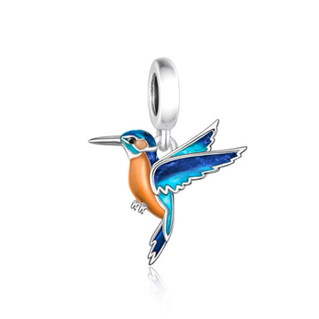 "Azure Reflection" - 925 Sterling Silver Kingfisher Bird Dangle Charm