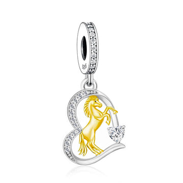 "Majestic Leap" Horse Heart Charm - 925 Silver White & 14K Gold Plated