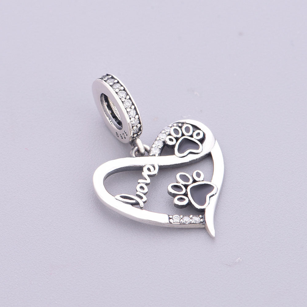 "Boundless Devotion" - 925 Sterling Silver Infinity Paw Print Heart Dangle Charm