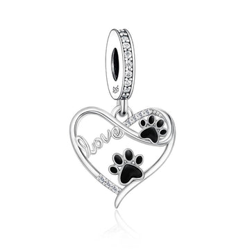"Boundless Devotion" - 925 Sterling Silver Infinity Paw Print Heart Dangle Charm