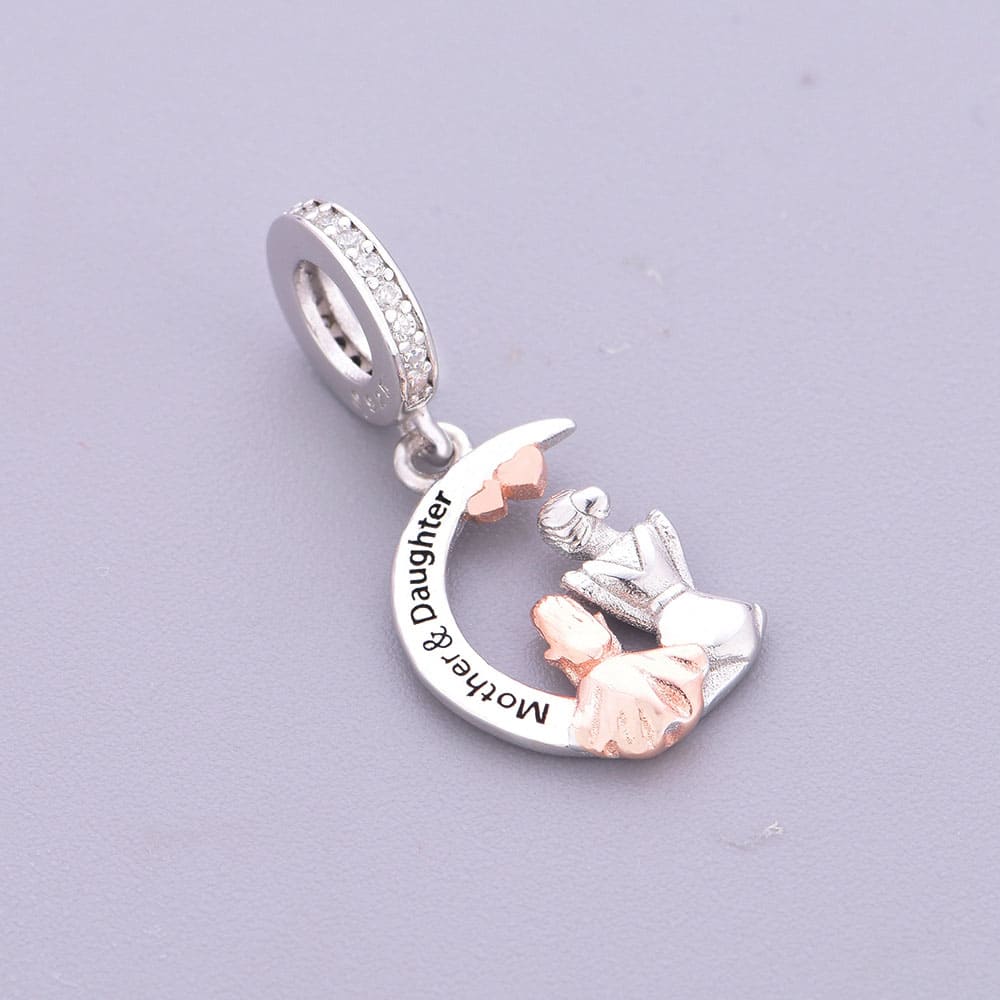 "Shared Moonlight" Mother & Daughter Dangle - Two-Tone 925 Silver & Rose Gold