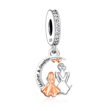 925 sterling silver Mom and daughter sitting on the moon charms