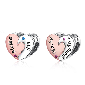Mother & Daughter/Son Split Heart Charm - 925 Silver "Infinite Bond"