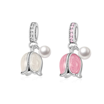 "Innocent Echo" - 925 Sterling Silver Lily of the Valley Pearl Dangle Charm