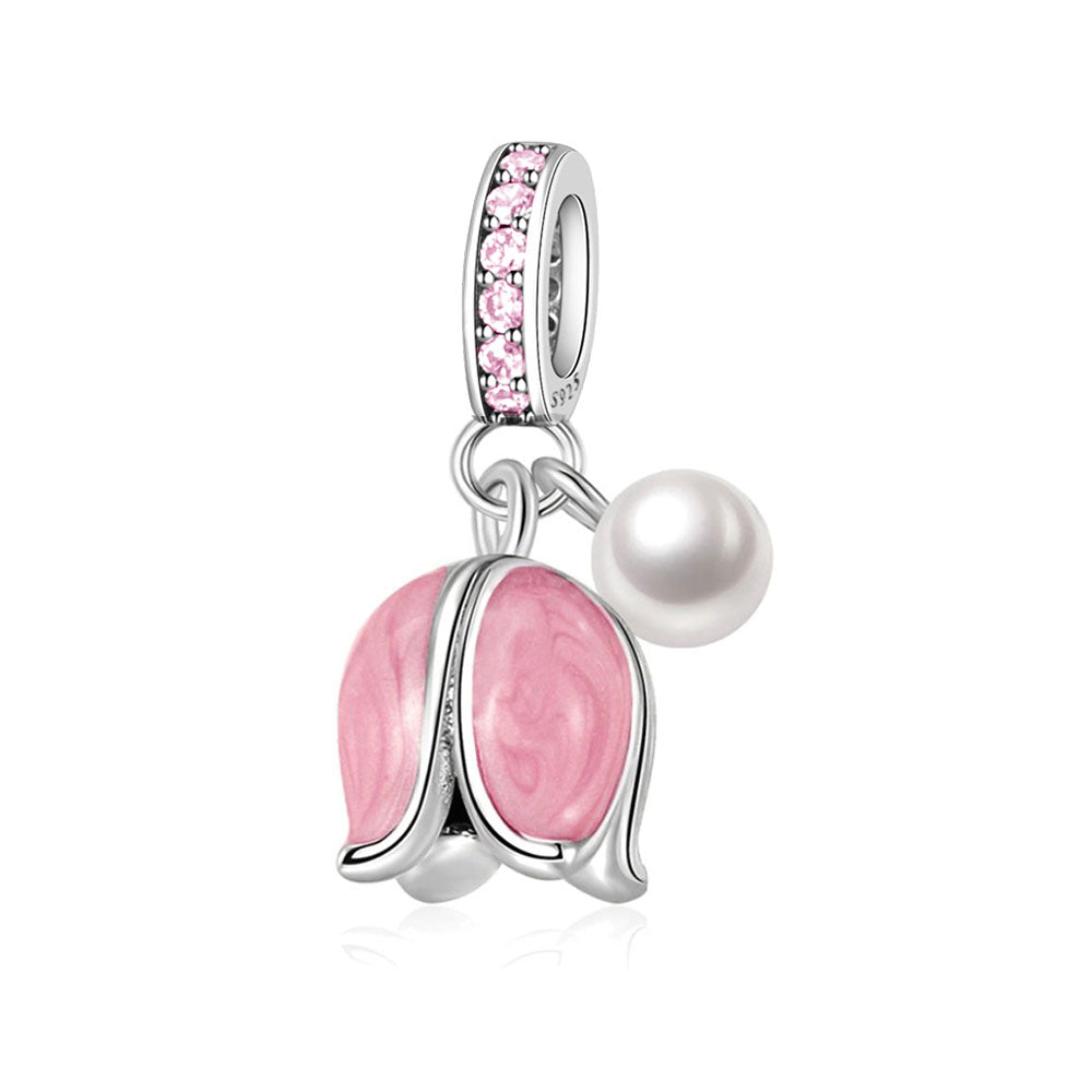 "Innocent Echo" - 925 Sterling Silver Lily of the Valley Pearl Dangle Charm