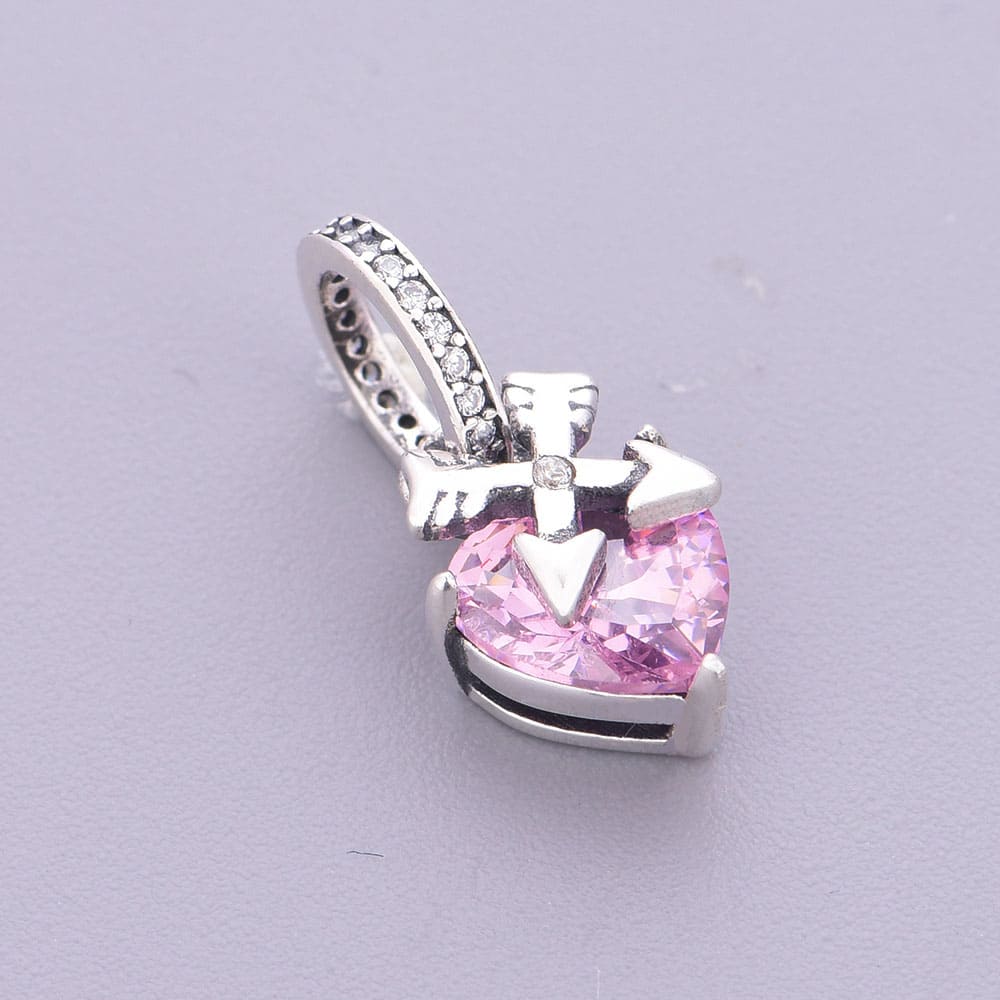 "Cupid’s Pulse" - 925 Sterling Silver Pink Heart Cupid's Arrow Dangle Charm
