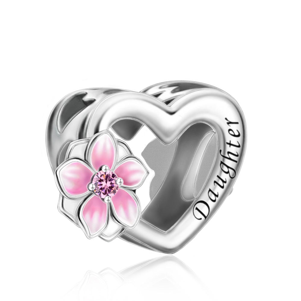 "Floral Lineage" - 925 Sterling Silver Family Heart Flower Charm
