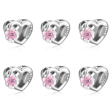 "Floral Lineage" - 925 Sterling Silver Family Heart Flower Charm