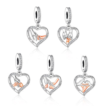 "Ancestral Echo" - 925 Sterling Silver Hand in Hand Family Heart Dangle Charm