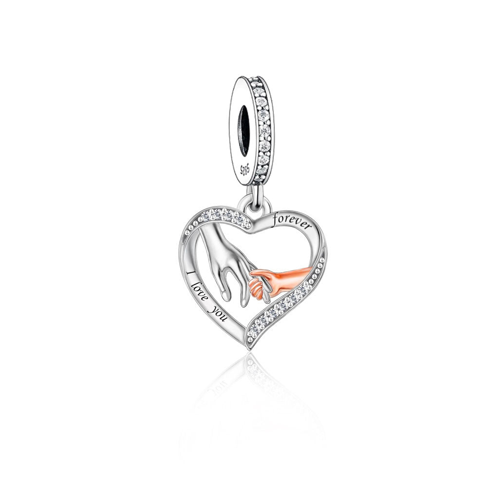 "Ancestral Echo" - 925 Sterling Silver Hand in Hand Family Heart Dangle Charm