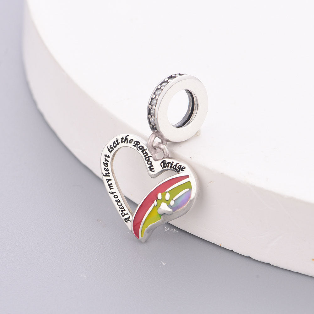 "Spectrum of Remembrance" - 925 Sterling Silver Rainbow Bridge Heart Dangle Charm