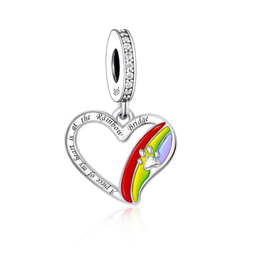 "Spectrum of Remembrance" - 925 Sterling Silver Rainbow Bridge Heart Dangle Charm