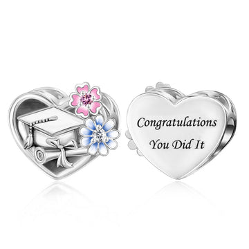 "Floral Triumph" Graduation Heart Charm - 925 Silver & Colorful Enamel