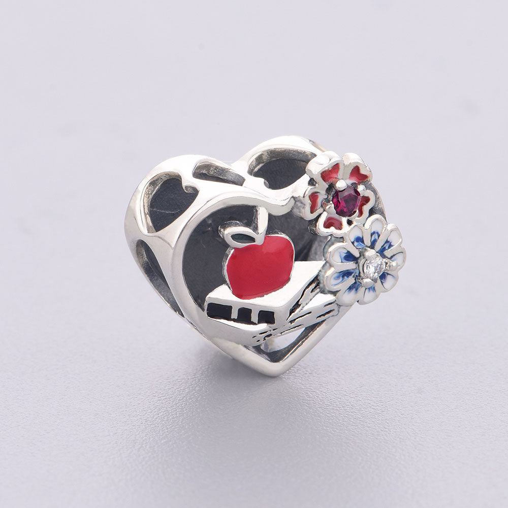 "Guiding Light" - 925 Sterling Silver Teacher Appreciation Heart Charm
