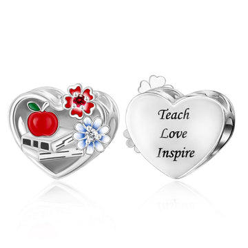 "Guiding Light" - 925 Sterling Silver Teacher Appreciation Heart Charm