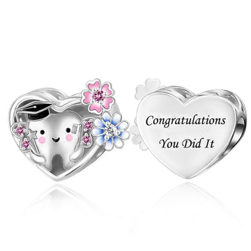 "Professional Peak" - 925 Sterling Silver Dentist Graduation Heart Charm