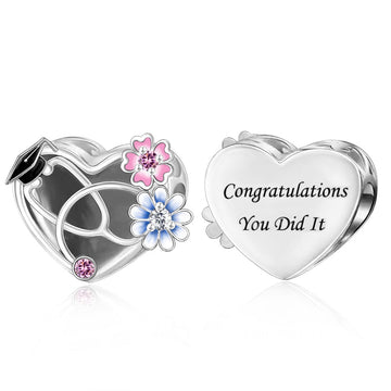 "Healer's Milestone" - 925 Sterling Silver Nurse & Doctor Graduation Heart Charm