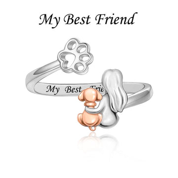 "Unspoken Bond" - 925 Sterling Silver Girl Hugging Pet Paw Ring