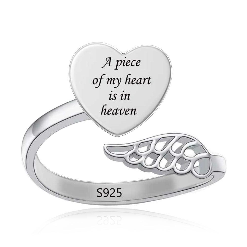 "Heavenly Resonance" - 925 Sterling Silver Heart & Angel Wing Ring