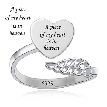 "Heavenly Resonance" - 925 Sterling Silver Heart & Angel Wing Ring