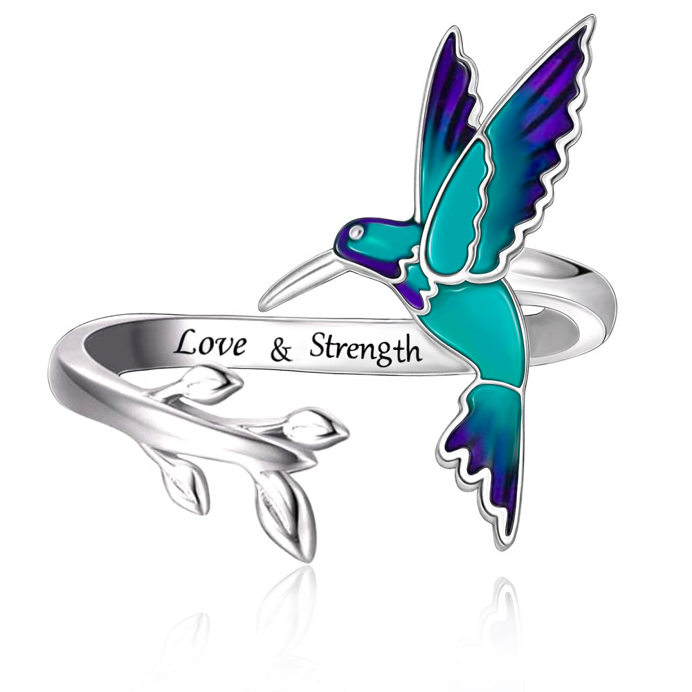 "Vibrant Resilience" - 925 Sterling Silver Hummingbird & Branch Ring