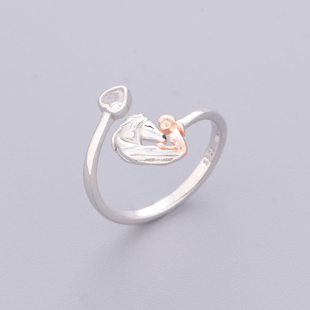 "Equine Connection" - 925 Sterling Silver Girl & Horse Hug Ring