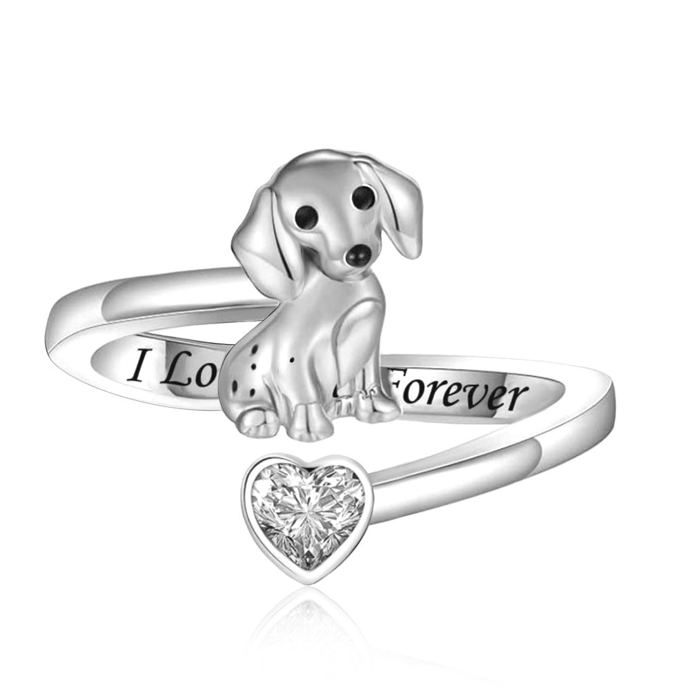 "Enduring Devotion" - 925 Sterling Silver Dachshund Heart Ring