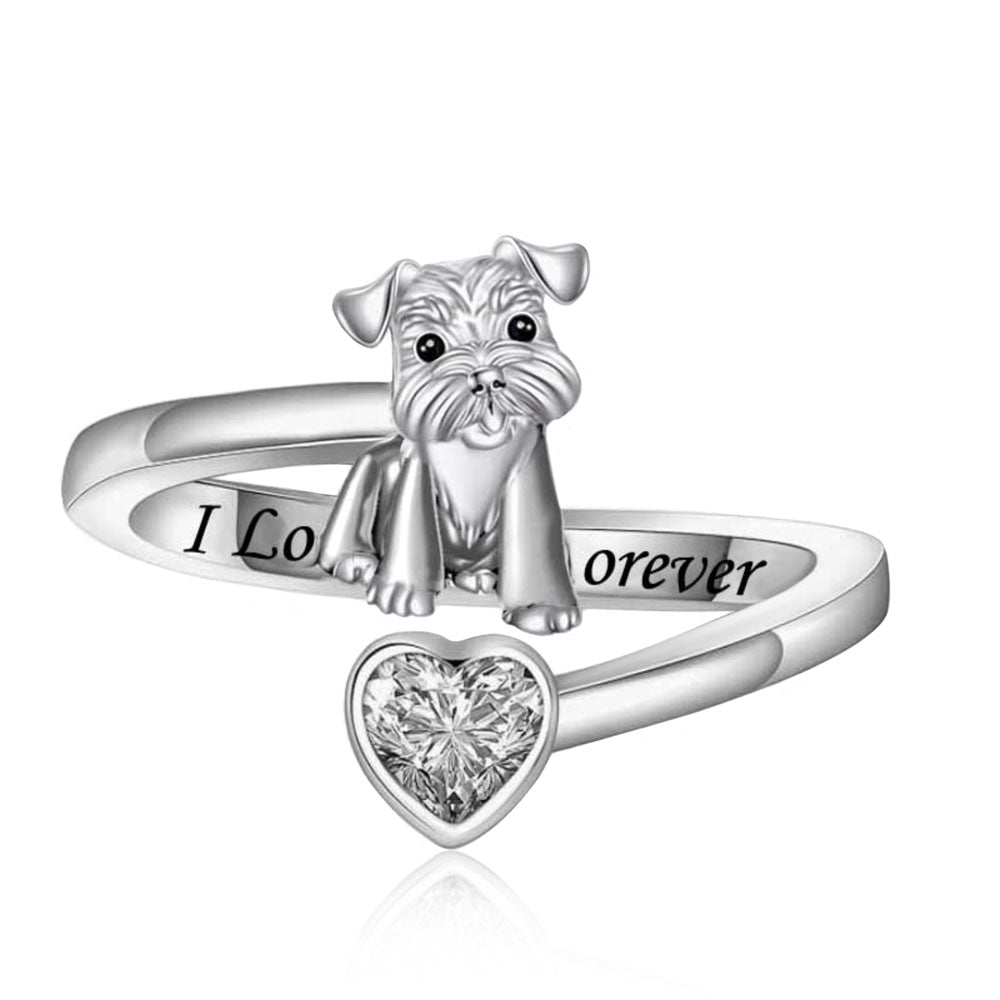 "Loyal Companion" - 925 Sterling Silver Schnauzer Heart Ring