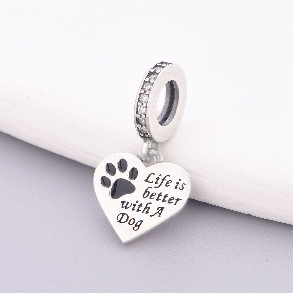 "Faithful Beat" - 925 Sterling Silver Dog Heart Dangle Charm