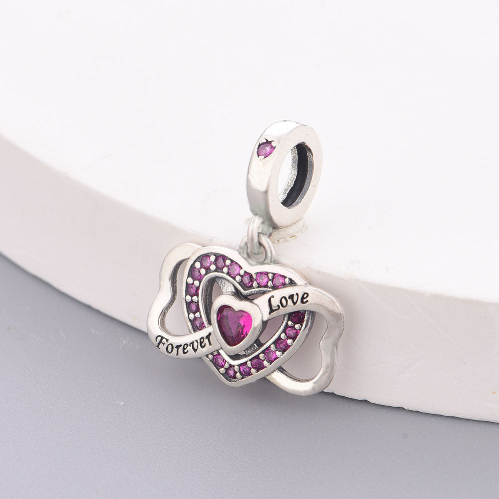 "Eternal Intertwine" - 925 Sterling Silver Double Heart Infinity Dangle Charm