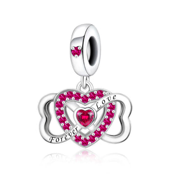 "Eternal Intertwine" - 925 Sterling Silver Double Heart Infinity Dangle Charm