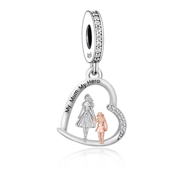 "Luminous Resonance" - 925 Sterling Silver Mother & Daughter Heart Dangle Charm