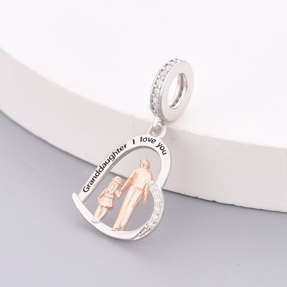 "Legacy Resonance" - 925 Sterling Silver Grandfather & Granddaughter Dangle Charm