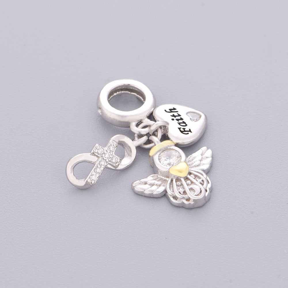 "Spiritual Resonance" - 925 Sterling Silver Faith Cross Angel Dangle Charm