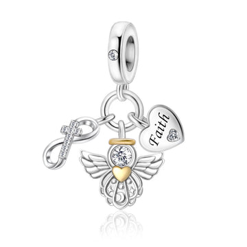 "Spiritual Resonance" - 925 Sterling Silver Faith Cross Angel Dangle Charm