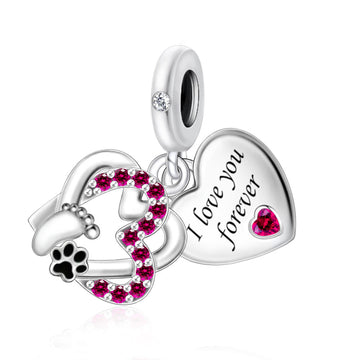 "Eternal Resonance" - 925 Sterling Silver Baby Feet & Paw Heart Dangle Charm