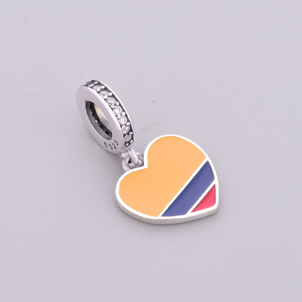 "Colombia Pulse" - 925 Sterling Silver Heart Flag Dangle Charm