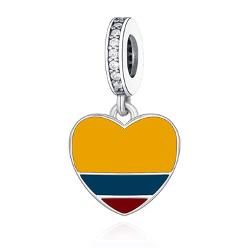 "Colombia Pulse" - 925 Sterling Silver Heart Flag Dangle Charm